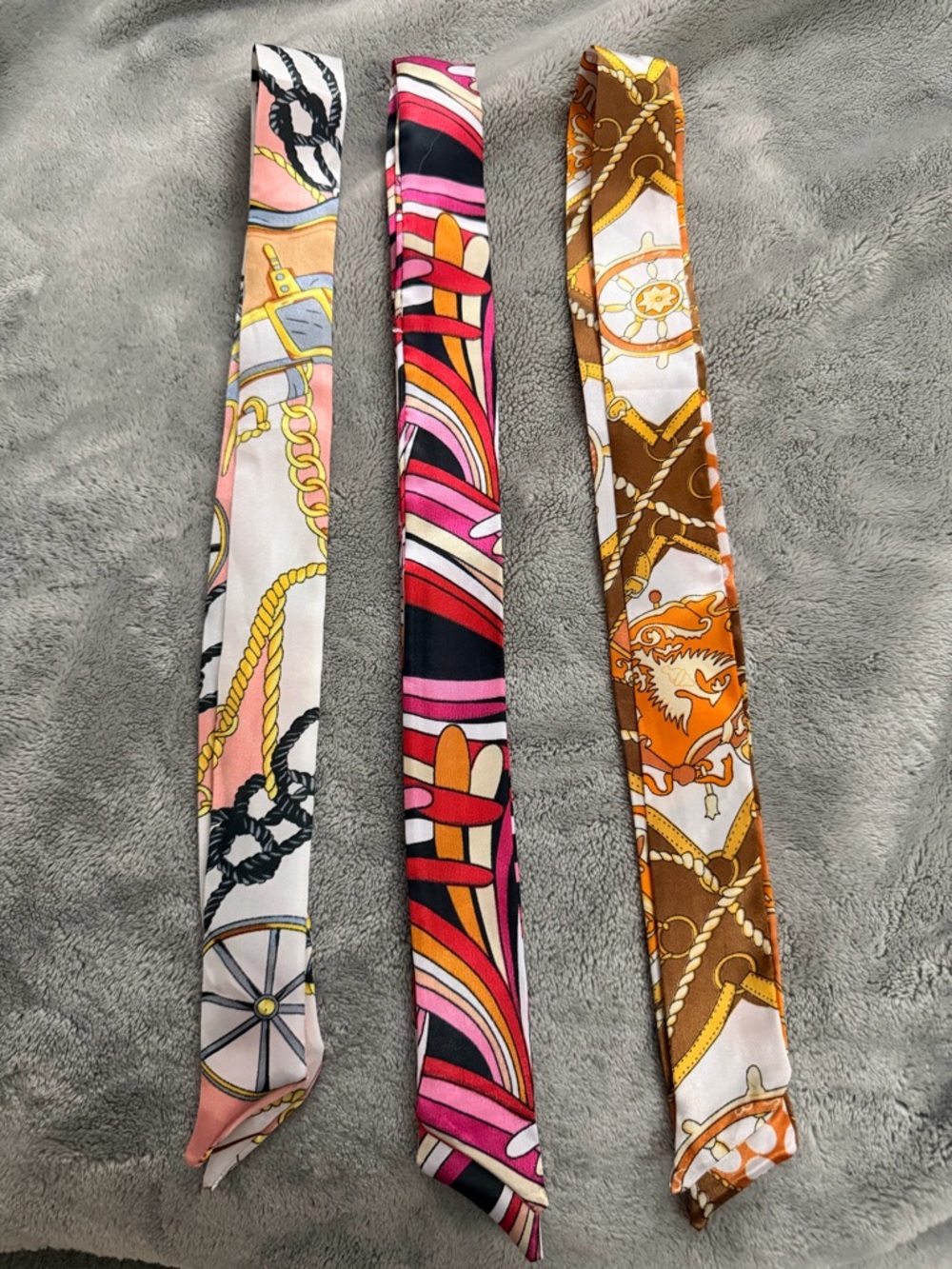 Silk Twilly Scarf Trio - Pink, Multi, Brown
